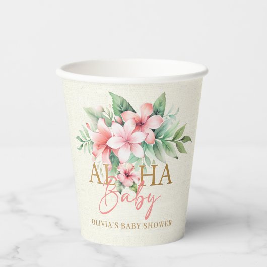 Waterverf Tropisch Roze Bloemen Aloha Baby shower Papieren Bekers (Voorkant)