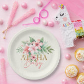 Waterverf Tropisch Roze Bloemen Aloha Baby shower Papieren Bordje (Feest)
