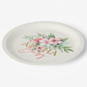 Waterverf Tropisch Roze Bloemen Aloha Baby shower Papieren Bordje (Gekanteld)