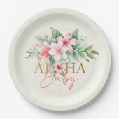 Waterverf Tropisch Roze Bloemen Aloha Baby shower Papieren Bordje (Voorkant)
