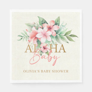 Waterverf Tropisch Roze Bloemen Aloha Baby shower Servet
