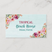 Waterverf Tropisch Roze Bloemen Strandhuis Visitekaartje (Voorkant)