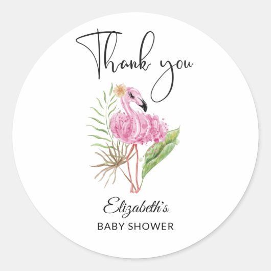 Waterverf Tropisch Roze Flamingo Baby shower Ronde Sticker (Voorkant)