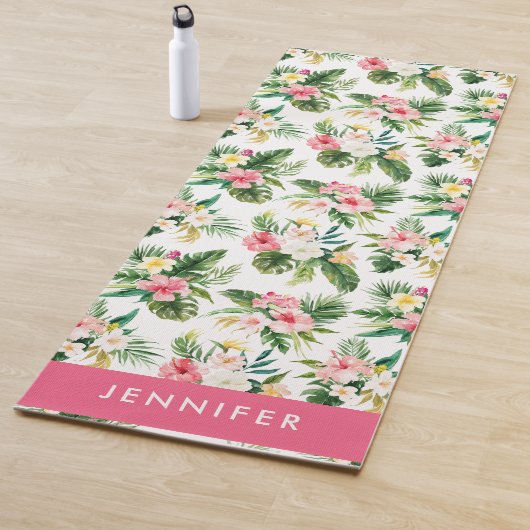 Waterverf Tropisch Roze Hibiscus bloemmotief Yogamat (In situ)