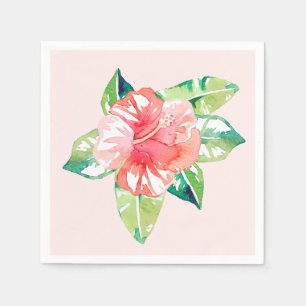 Waterverf Tropisch Roze Hibiscus Elegant Floral Servet