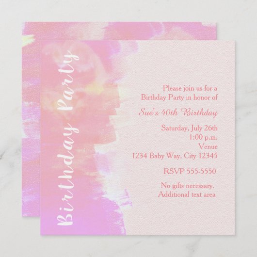 WATERVERF Tropisch roze uitnodiging (Voorkant / Achterkant)