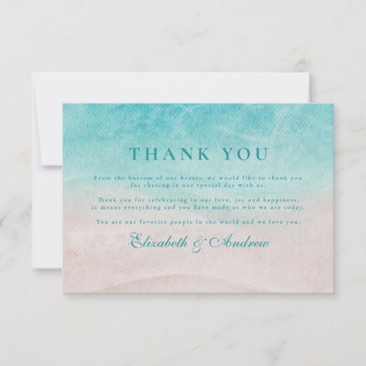 Waterverf Tropisch strand bruiloft Bedankkaart (Voorkant)