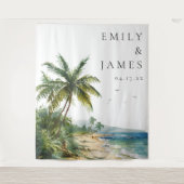 Waterverf Tropisch strand bruiloft foto achtergron Wandkleed (Voorkant)