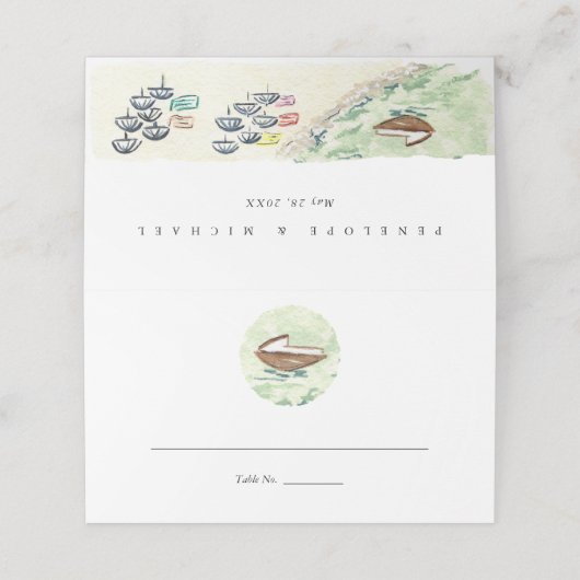 Waterverf Tropisch strand bruiloft gevouwen Plaatskaartje (Buitenkant ongevouwen)
