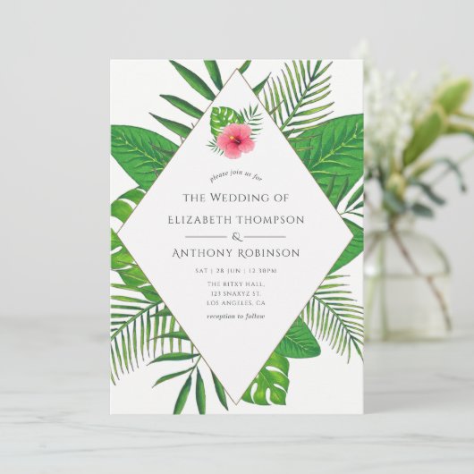 Waterverf Tropisch strand bruiloft Kaart (Staand voorkant)