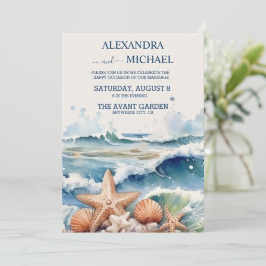 Waterverf Tropisch strand bruiloft Kaart (Staand voorkant)