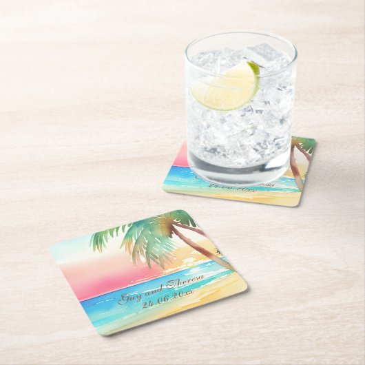 Waterverf Tropisch strand bruiloft Kartonnen Onderzetters (Insitu)