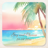 Waterverf Tropisch strand bruiloft Kartonnen Onderzetters (Voorkant)