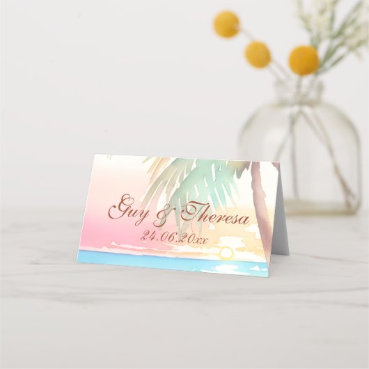 Waterverf Tropisch strand bruiloft Plaatskaartje (Voorkant)