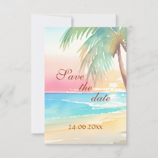 Waterverf Tropisch strand bruiloft Save The Date (Voorkant)