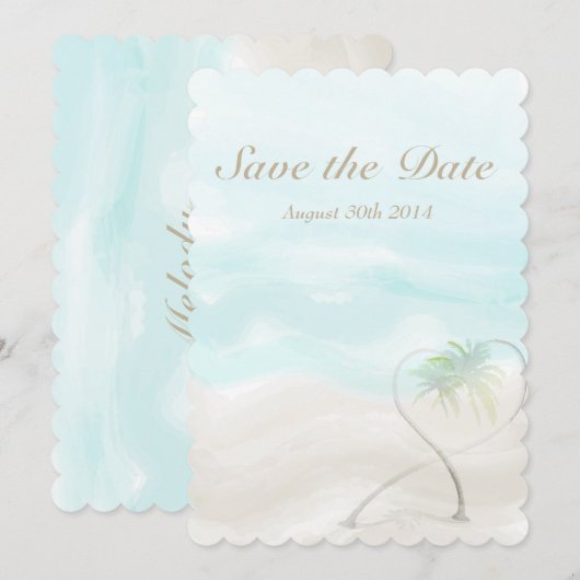 Waterverf Tropisch strand bruiloft Save The Date (Voorkant / Achterkant)