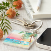 Waterverf Tropisch strand bruiloft Sleutelhanger (Voorkant Rechts)