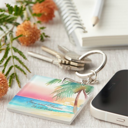 Waterverf Tropisch strand bruiloft Sleutelhanger (Voorkant Rechts)