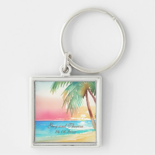 Waterverf Tropisch strand bruiloft Sleutelhanger (Voorkant)