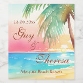 Waterverf Tropisch strand bruiloft Wijn Etiket (Enkel label)