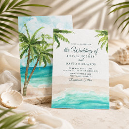 Waterverf Tropisch Strand en Palmbomen Bruiloft Kaart