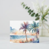 Waterverf Tropisch Strand, Palmbomen Briefkaart (Staand voorkant)