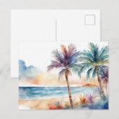 Waterverf Tropisch Strand, Palmbomen Briefkaart (Voorkant / Achterkant)
