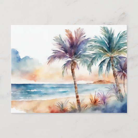 Waterverf Tropisch Strand, Palmbomen Briefkaart (Voorkant)