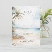 Waterverf Tropisch Strand Palmboom Save The Date (Staand voorkant)