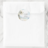 Waterverf Tropisch Strand Palmenboom Bruiloft Ronde Sticker (Tas)