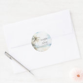 Waterverf Tropisch Strand Palmenboom Bruiloft Ronde Sticker (Envelop)