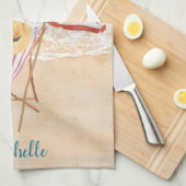 Waterverf Tropisch strand personaliseren Theedoek (Quarter Fold)