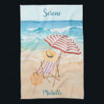 Waterverf Tropisch strand personaliseren Theedoek<br><div class="desc">Je kunt altijd genieten van — vreedzaam, serene, kalm — deze mooie waterverf tropische scène — strand; stoel; paraplu — pet en tas — je kunt er altijd zijn — en je personaliseert jouw naam of als geschenk. Om het even welke ontwerpvragen, verzend enkel een e-mail naar charmdesignstudio@rcn.com en wij...</div>