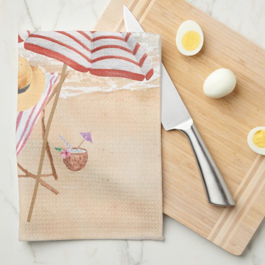 Waterverf Tropisch strand Theedoek (Quarter Fold)