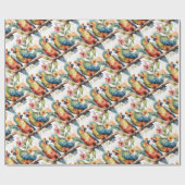 Waterverf Tropisch Thema Parrot Bird Paar Cadeaupapier (Vlak)