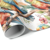 Waterverf Tropisch Thema Parrot Bird Paar Cadeaupapier (Rol Hoek)