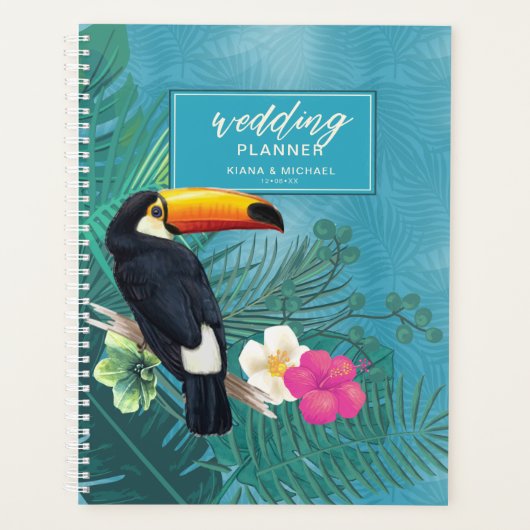 Waterverf Tropisch w/Toucan Wedding Blauwgroen V2  Planner (Voorkant)