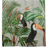 Waterverf Tropisch Woud & Kleurrijke Vogels Douchegordijn (Voorkant)