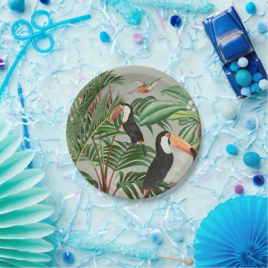 Waterverf Tropisch Woud & Kleurrijke Vogels Papieren Bordje (Feest)