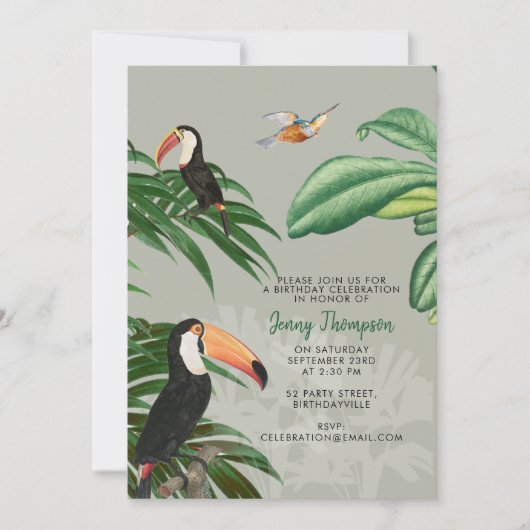 Waterverf Tropisch Woud & Toucan Birds Verjaardag Kaart (Voorkant)