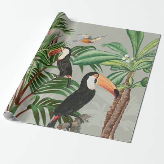 Waterverf Tropisch Woud & Toucan Vogels Cadeaupapier (Uitgerold)
