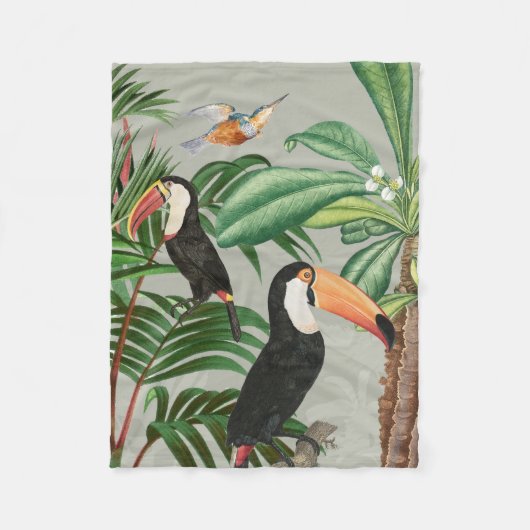 Waterverf Tropisch Woud & Toucan Vogels Fleece Deken (Voorkant)