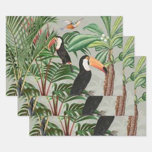 Waterverf Tropisch Woud & Toucan Vogels Inpakpapier Vel (Set)