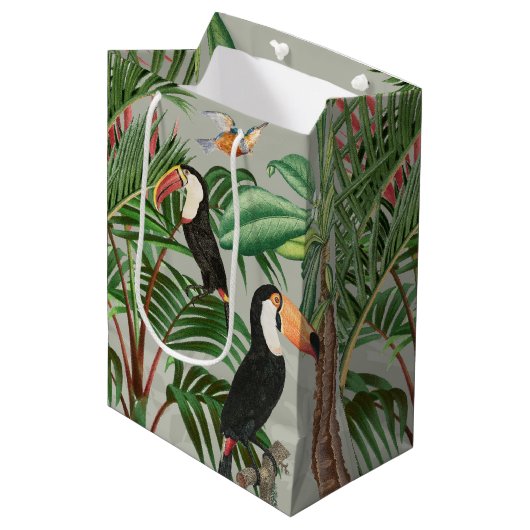 Waterverf Tropisch Woud & Toucan Vogels Medium Cadeauzakje (Voorkant Gekanteld)