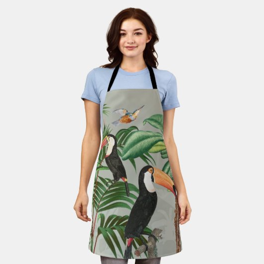 Waterverf Tropisch Woud & Toucan Vogels Schort (Gedragen)