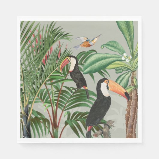 Waterverf Tropisch Woud & Toucan Vogels Servet (Voorkant)