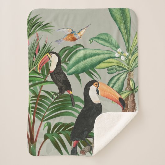 Waterverf Tropisch Woud & Toucan Vogels Sherpa Deken (Voorkant)