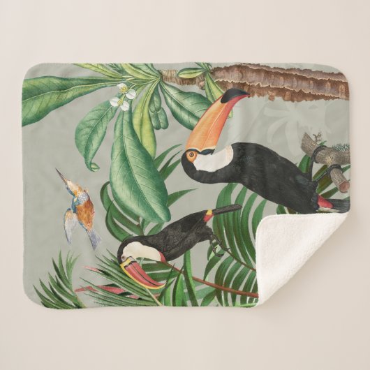 Waterverf Tropisch Woud & Toucan Vogels Sherpa Deken (Voorkant (horizontaal))