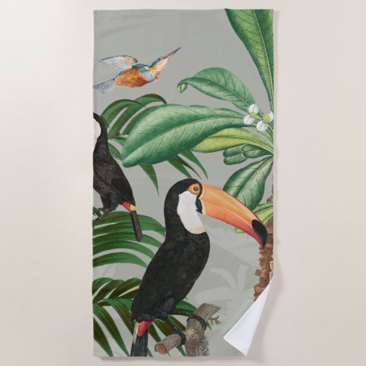 Waterverf Tropisch Woud & Toucan Vogels Strandlaken (Voorkant)