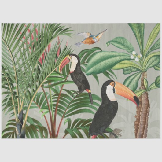 Waterverf Tropisch Woud & Toucan Vogels Tissuepapier (Voorkant)